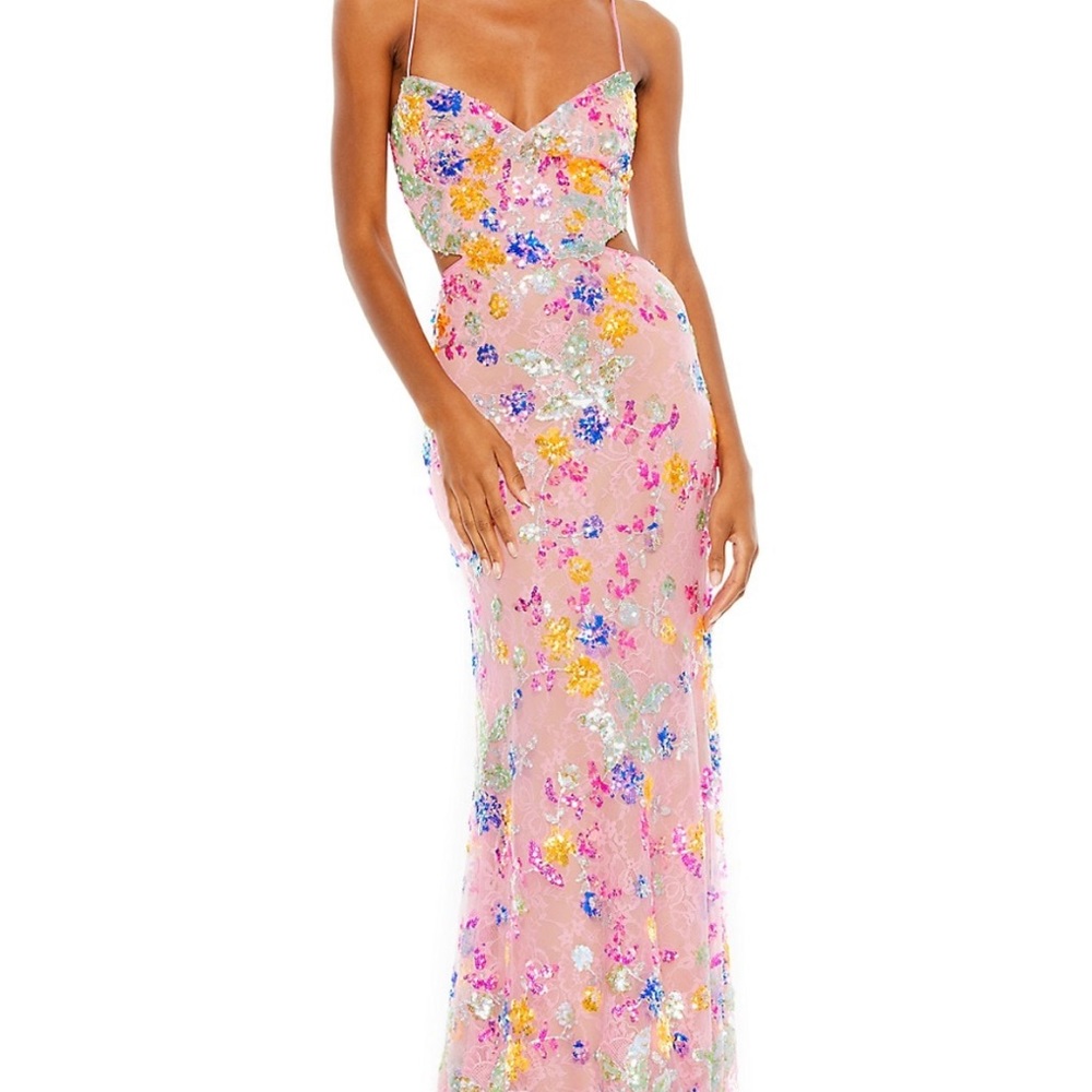 Max Duggal Metallic Floral Sheath Gown - Size 8